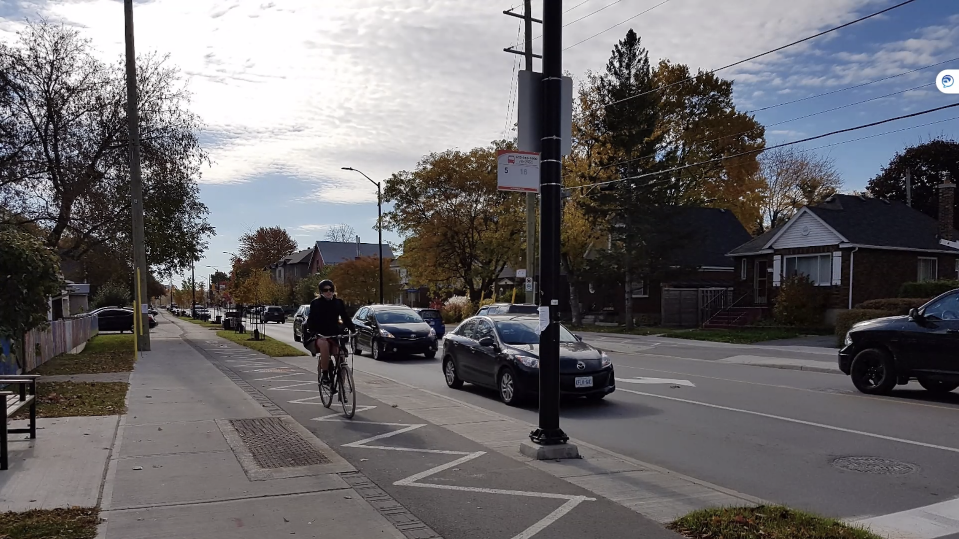 A person riding a bike on a separate bike lane in Ottawa. 