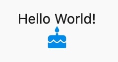 A blue birthday cake icon with "Hello World!" written above