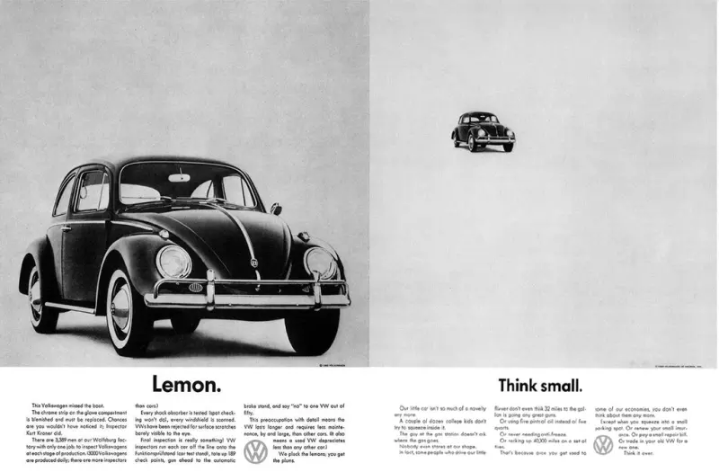 VW's groundbreaking ad positioning the Bug from lemon to 'think small'