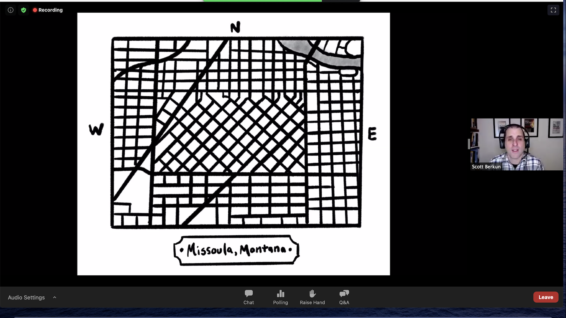 Missoula, Montana's downtown grid, the centre of which is tilted at a 45-degree angle.